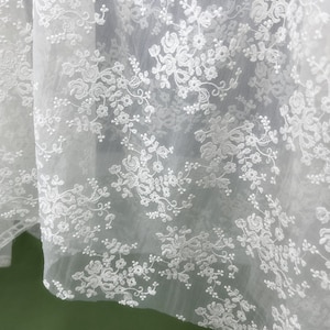 Off White Cotton Floral Lace Fabric Flower Embroidery Stiff Tulle Fabric Wedding Lace Bridal Lace Dress Fabric Curtain Fabric 51&quot; Width