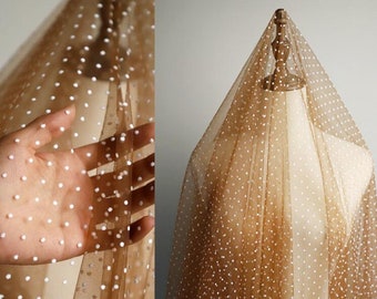 Lace Fabric Flocking White Polka Dot Coffee Tulle Fabric Soft Tulle Fabric Wedding Lace Bridal Lace Dress Fabric 63" width