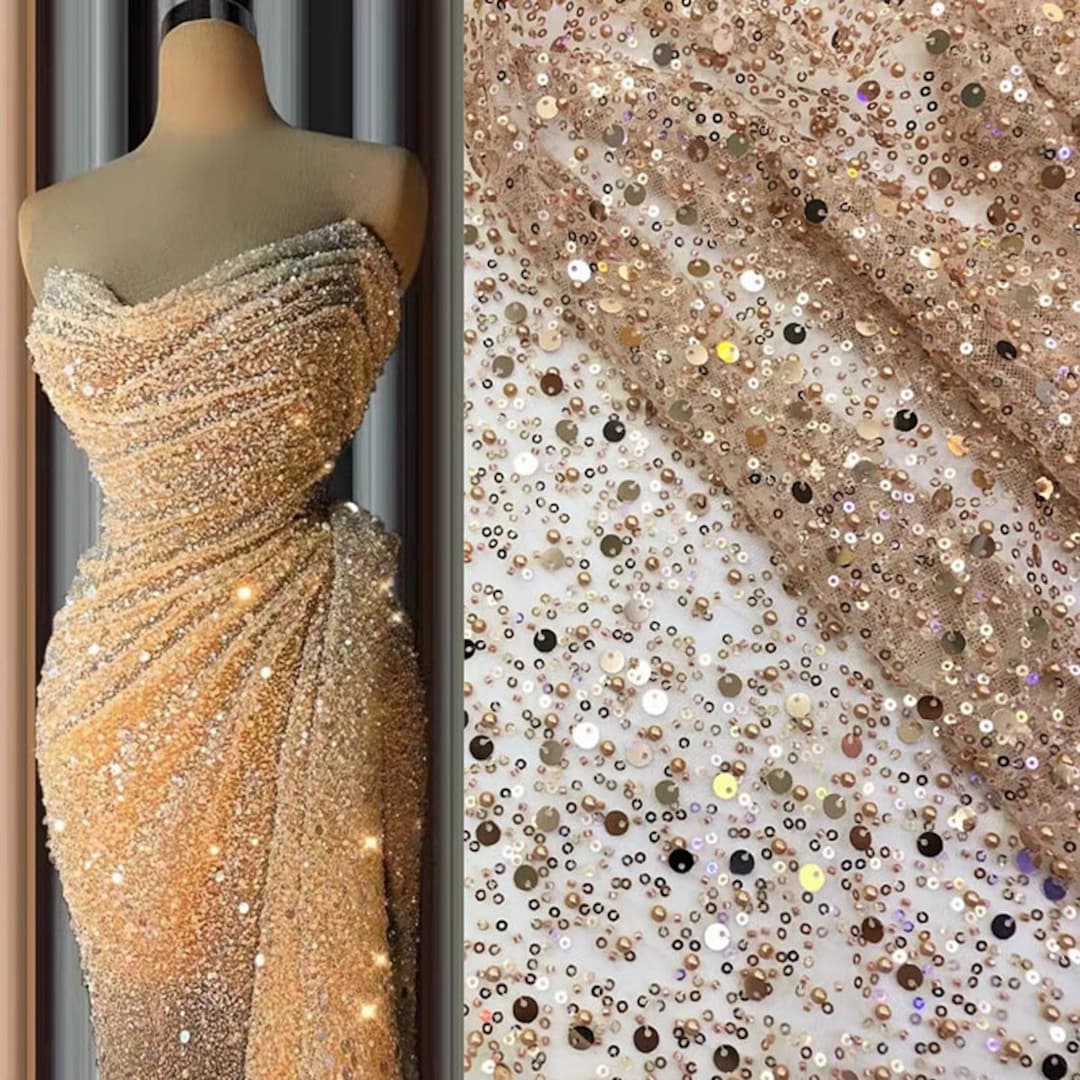 Sequin Beaded Embroidery Lace Fabric on French Tulle