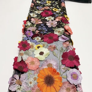 Tissu 3D en dentelle brodée de fleurs, 12 couleurs, tissu floral coloré en tulle pour bébé, robe tutu, robe de banquet, robe de mariée, 51 po. de large image 8