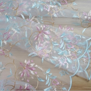 1 Yard Colorful Flower Lace Fabric Bilateral Wave Edge White Tulle For Costume, Girl Dress, Doll Outfits, Curtains