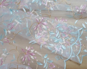 1 Yard Colorful Flower Lace Fabric Bilateral Wave Edge White Tulle For Costume, Girl Dress, Doll Outfits, Curtains