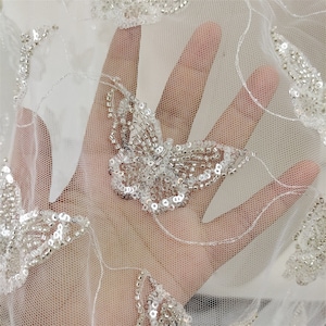 1pc. lace butterfly patch, 3D beaded appliqué, 3d Butterflies for wedding dress, sew on 3D Butterflies, bridal lace butterflies
