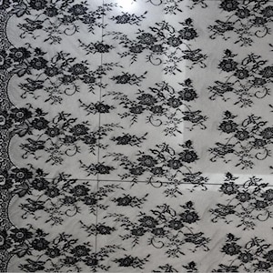 Delicate Chantilly Lace 59&quot; wide Scalloped Lace Fabric Black Floral Motif Bridal Veil Prom Dress Fabric By the yard