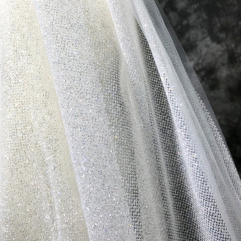 Mesh Ribbon Fabric Tulle Glitter Silver Christmas White Snowball Decorated Snow Poly Tule Fabrics Rolls, Adult Unisex, Size: 1600x15x0.1cm