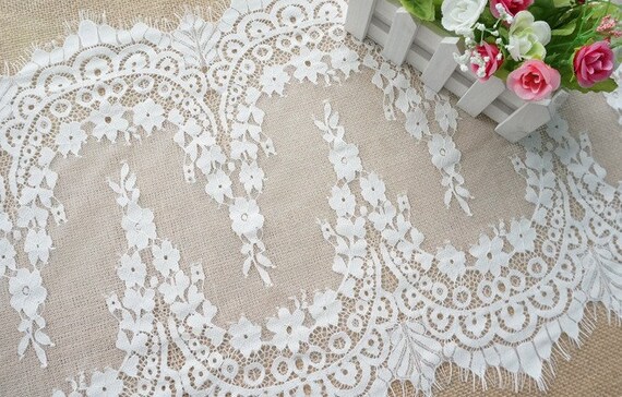 Antique Bridal Lace Trim, Ivory Black French Chantilly Lace Trim, Eyelash Lace Trim With Wave Border 3 Yards