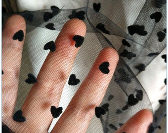 Little Heart Beflockt Stretch-Spitze-Gewebe Auf Schwarz Weiß Tüll-Gewebe für Hintergrund, Abendkleid, Brautschleier, 1 Yard