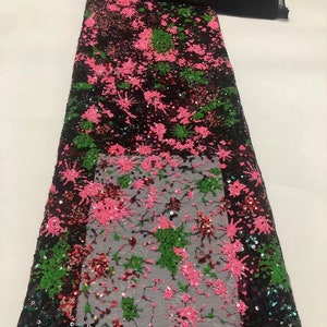pink green sequin lace fabric,exquiste lace dress,bridal dress,black tulle sequin lace fabric