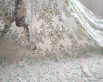 1ヤード 花柄刺繍レース生地 ソフトチュールメッシュ生地 ドレスブライダルベール 花柄レース生地 幅51インチ