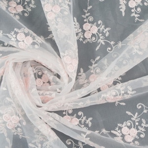 1 Yard Embroidered Organza Lace Fabric, Retro 3D Floral Lace, Beautiful Wedding Fabric, Bridal Lace Fabric