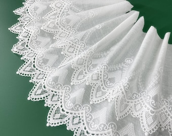 9.84&quot; Wide Lace Trim Milk Silk Cotton Floral Embroidered Lace Border For Doll Dress Underwear Costume DIY Craft Supplies