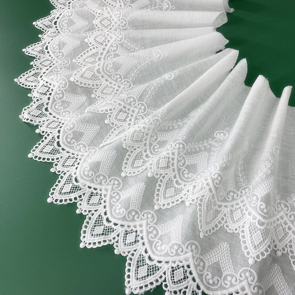 9.84" Wide Lace Trim Milk Silk Cotton Floral Embroidered Lace Border For Doll Dress Underwear Costume DIY Craft Supplies