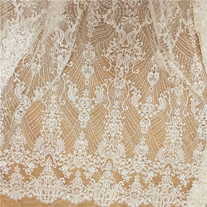 Vintage Tulle Lace Fabric Gorgeous Sequined Flower Lace Fabric for Bridal Gowns, Wedding Dress or Evening Wear