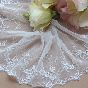 Off White Tulle Mesh Lace Trim With Bowknot And Little Heart Embroidered 3.9” Wide 2 Yards Long