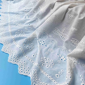 Cotton Lace Fabric Eyelet Flower Design Both Scalloped Borders Off White Color 55 Width 1 Yard image 1