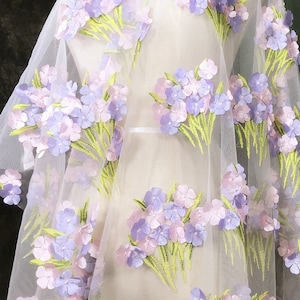 Romantic 3D Flowers Lace Fabric, Tulle Fabric With 3D Blossom, Evening Dress Fabric By Yard
