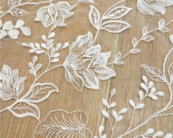 Tissu dentelle à fleurs nouvelles feuilles 2020, tissu dentelle écru, tissu à paillettes pour robe de mariée par mètre