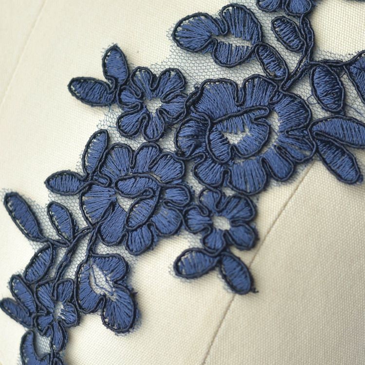 Navy Blue Lace Applique Alencon Lace Applique With Cord | Etsy