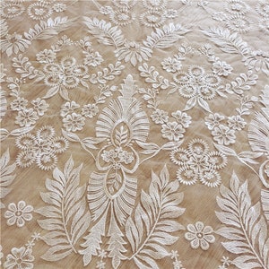NEW ITEM ! Beautiful Embroidery Lace Fabric With Leaf&Flower 51&quot; Width Sell By The Yard
