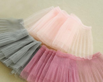 2 yards Lace Trim Pink Black Tulle double layers Ruffled Wedding 4.72 inches width