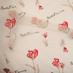 Red Rose Lace Fabric, Romantic Rose Tulle Fabric With Letter For Party Dress, Girl Dress, Veil, Baby Dress