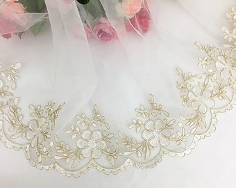 Blanc paillettes & perles anglais dentelle voile nuptiale de mariage tulle garniture par yard Blanc paillettes & perles anglais dentelle voile nuptiale de mariage tulle garniture par yard