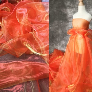 Orange Soft Gradient illusion Tulle, Mesh Fabric, Orange Tulle for Bridal couture, Veiling Fabric,Sold by the meter,59"wide