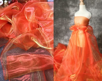 Orange Soft Gradient illusion Tulle, Mesh Fabric, Orange Tulle for Bridal couture, Veiling Fabric,Sold by the meter,59"wide