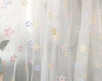 star lace fabric, star embroidered tulle fabric, bridal lace fabric, baby dress fabric, doll outfits