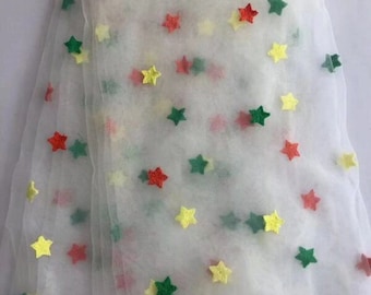 Colorful star embroidery lace fabric star tulle mesh fabric for baby dress, girl dress, wedding veil, 1 Yard