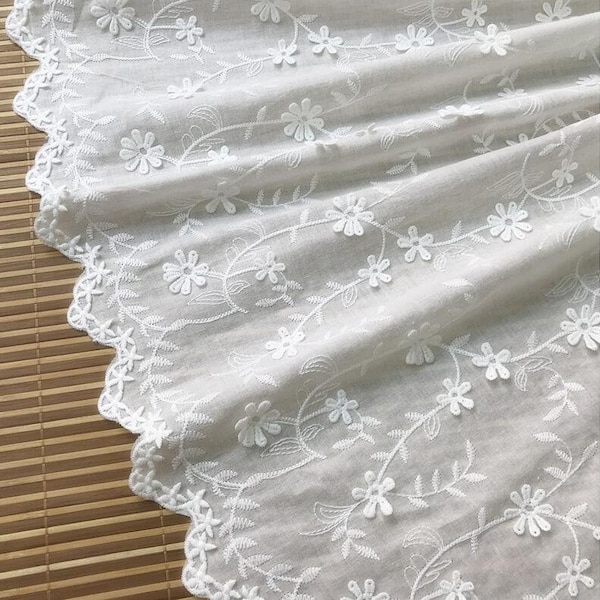 Off White Cotton Lace Fabric By The Yard, 3D Floral Embroidered Lace, French Lace, Bridal Lace, Gown Fabric