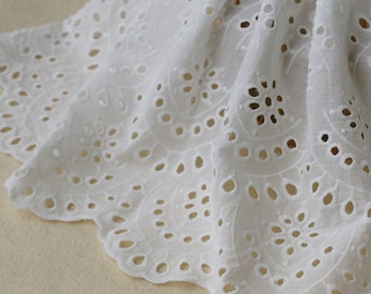 Cotton Lace Fabric Off White Eyelet Scalloped Borders 49 Width 1 Yard