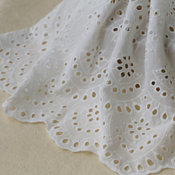 Cotton Lace Fabric off White Eyelet Scalloped Borders 49 Width 1 Yard 