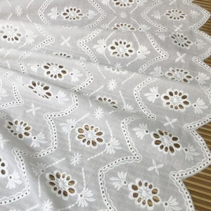 Retro Eyelet Cotton Fabric Off White Cotton Lace With Both Scalloped Edge For Doll Outfits, Cocktail Dresses, Wedding Decor