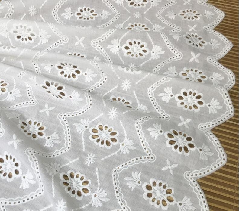 VU100 Scalloped Eyelet Lace Trim White, 4 inch Wide 2 Yard Cotton Lace Trim Fabric by The Yard, for Sewing Crafts Dress Tablcloth Blankets