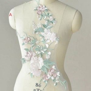 Aplique de encaje con bordado floral para corpiño de vestido de novia, aplique nupcial, 1 pieza, 50 cm x 24 cm