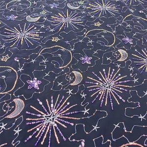 Exquisite Star Moon Embroidery Lace Fabric Star Moon Sequins Tulle Mesh Lace Fabric For tutu dress, banquet dresses