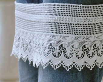 WIDE White Cotton Lace, Hollowed Out Crochet Lace, Antique Lace Trim, Cotton Lace Trim 1 Yard