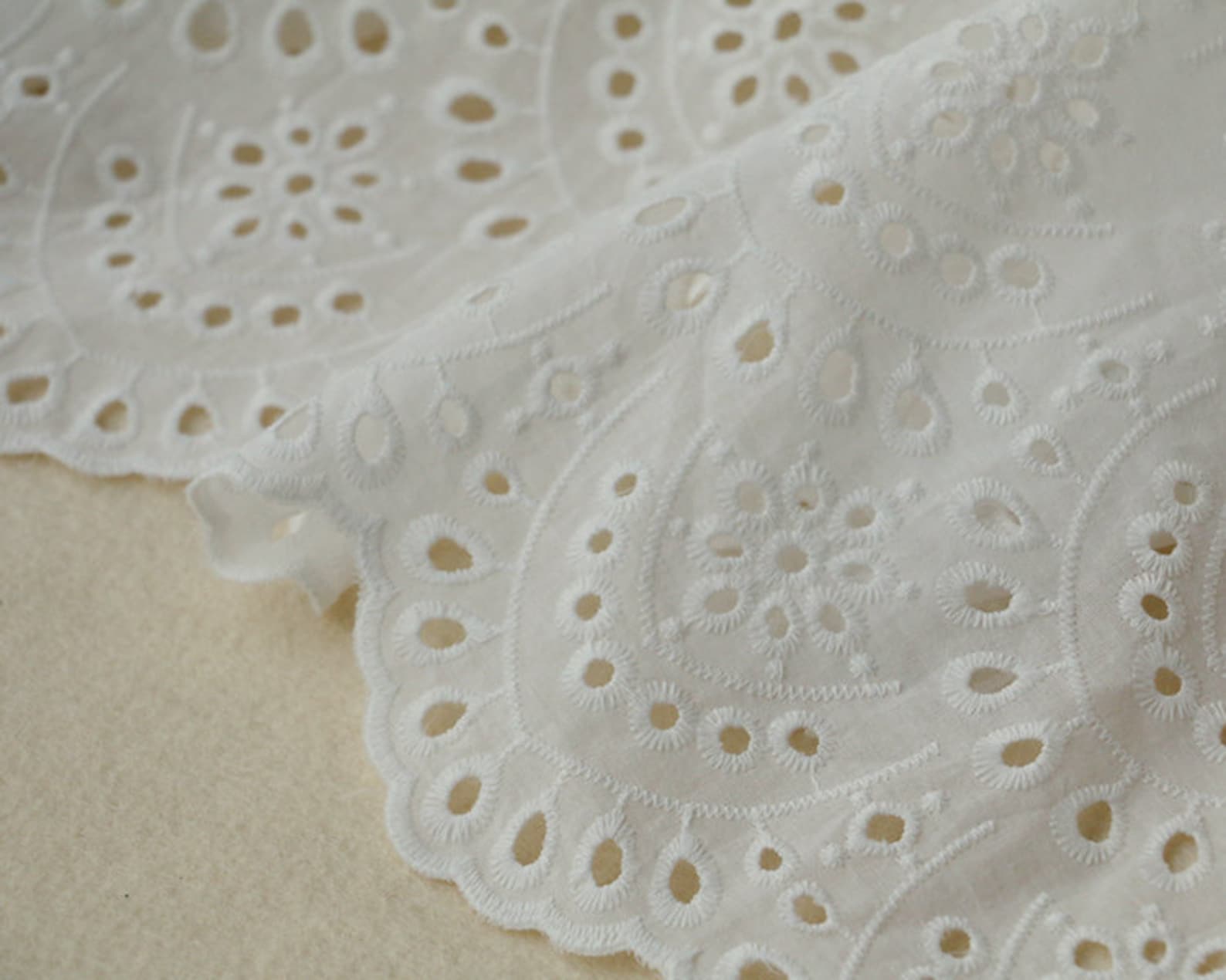 Cotton Lace Fabric off White Eyelet Scalloped Borders 49 - Etsy