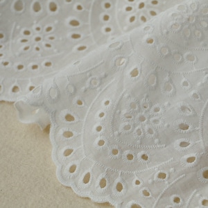 Cotton Lace Fabric Off White Eyelet Scalloped Borders 49 Width 1 Yard image 6