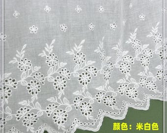 OFERTA: tela de algodón blanco roto, tela de encaje floral de algodón, tela perforada para vestidos de novia, telones de fondo, blusas, tela cortada a medida.