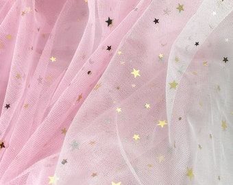 Moon&Stars Tulle Fabric In Pink Off White Black For Photography Prop, Baby Dress