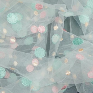 Polka Dot Fabric, Spot Mesh Lace Fabric, Colorful Dot Tulle Fabric, Bridal Gown Fabric 51&quot; Width 1 Yard
