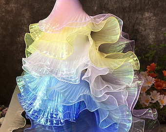 7 Colors Gradient Organza Ruffled Pleated Lace Trim With Wave Pattern