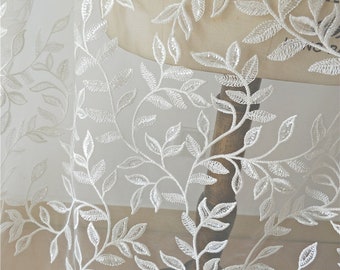 Illusion leaf lace fabric with sequins in ivory, beautiful tulle embroidery fabric, bridal lace fabric, wedding lace fabric by yard