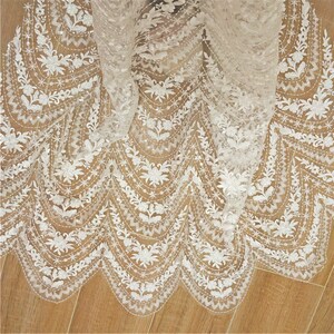 Off White Tulle Wave Flower Lace Fabric Sequins High Quality Alice Embroidered Wedding Bridal 51" width 85cm long