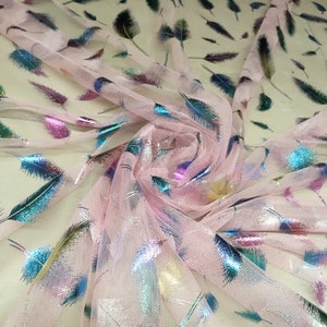 Colorful Feather Lace Fabric Pink/Off White/Dark Blue/Black Tulle Lace Skirts Dress Dance Costume Fabric By The Yard