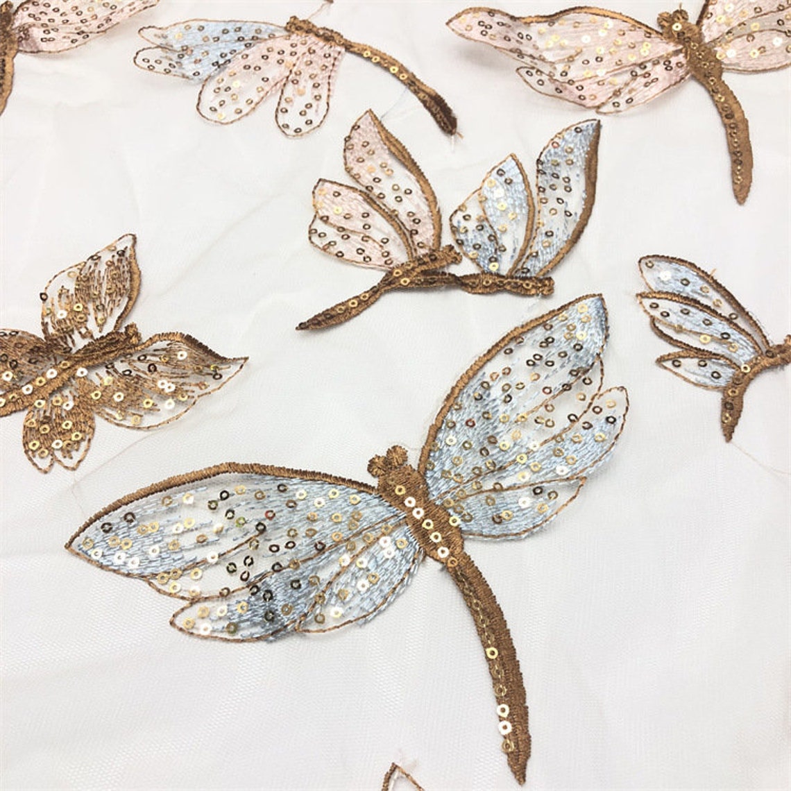 Exquisite dragonfly embroidery lace fabric dragonfly sequins  etsy Exquisite dragonfly embroidery lace fabric dragonfly sequins  etsy