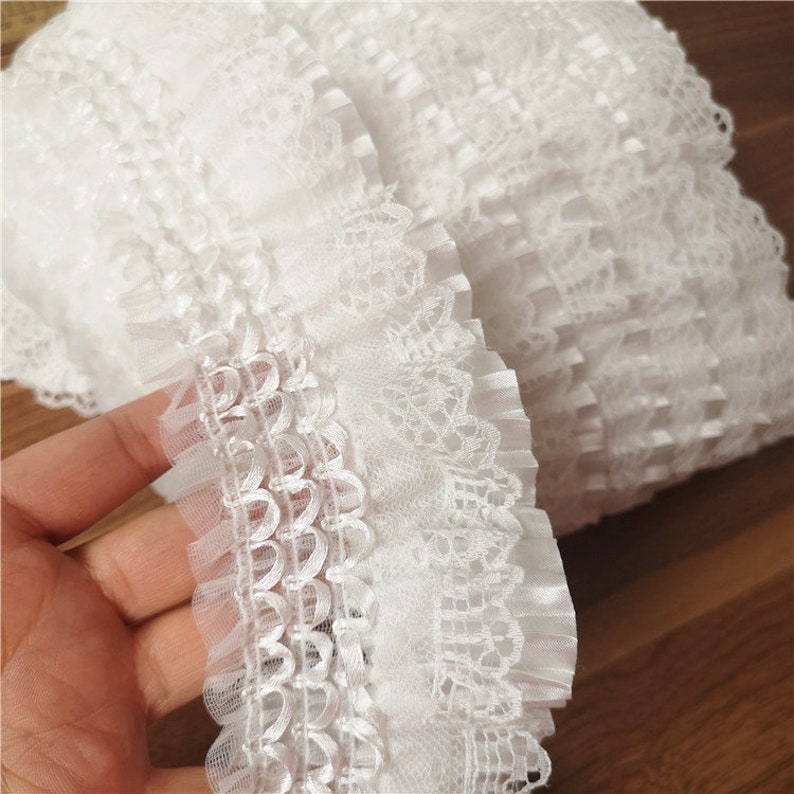 White Ruffled Pleated Lace Trim Fold Satin and Mesh Trim Lace Etsy