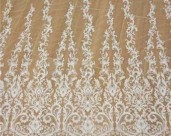 SALE Venice Lace Fabric Off White Embroidery Flower Lace Bridal Wedding Lace Fabric Dress Tulle Mesh 51" Wide 1 Yard